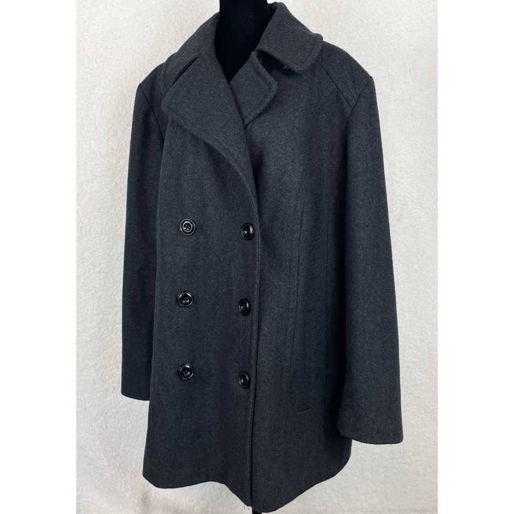 LONDON FOG • Charcoal Wool-Blend Double-Breasted Peacoat, 1X - Picture 3 of 16